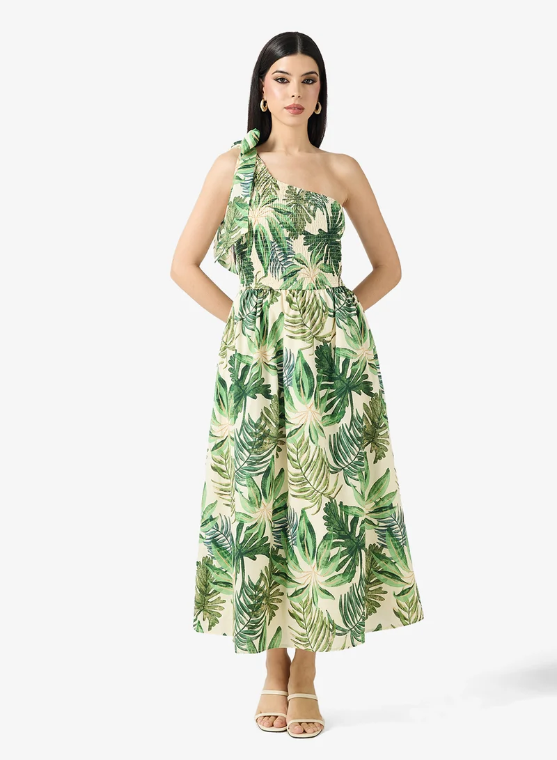 Just Me  Printed One Shoulder Maxi Dress for Women | Best Price UAE